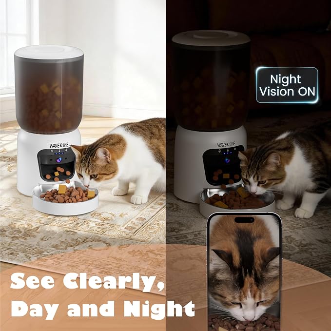Automatic Cat Feeder with Camera, 6L Smart Pet Food Dispenser | Wide Angle 1080P HD Video, Night Vision, 2-Way Audio, App Control, Clog-Free Timed Feeder for Cats & Dogs