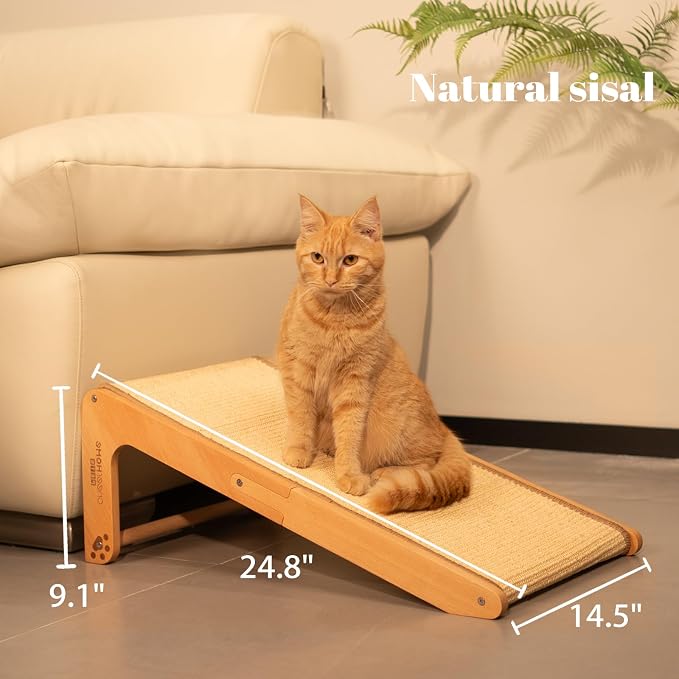Sisal Cat Scratcher Ramp for Indoor Cats, 24.8" L Shape Cat Scratching Post Climbing Vertical Cat Scratch Pad, Solid Wooden Cat Furniture(Standard) (Pack of 2)