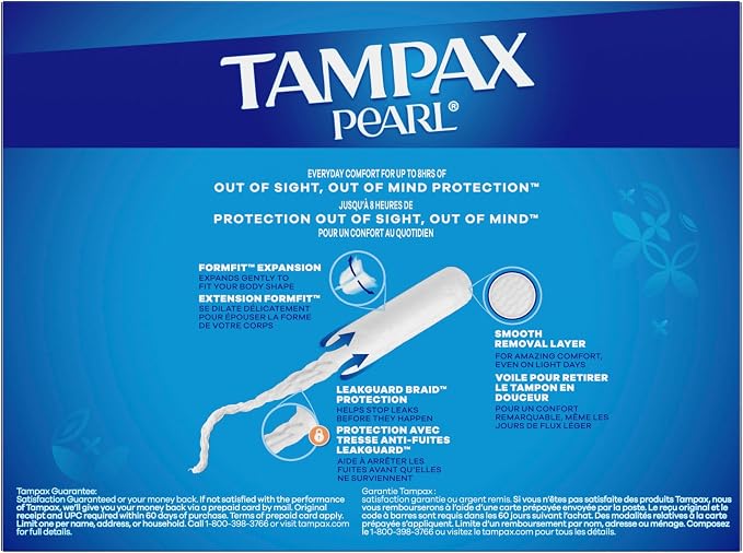 Tampax Pearl Tampons for Women Multipack, with LeakGuard Braid, Super/Ultra Absorbency, Unscented, 56 Count