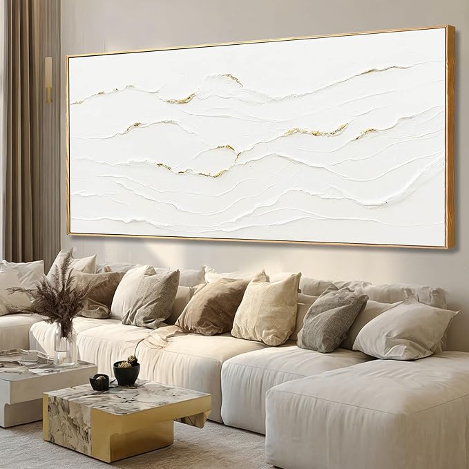 WINKAILIN White Abstract Canvas Wall Art for Living Room 40x88 Inch