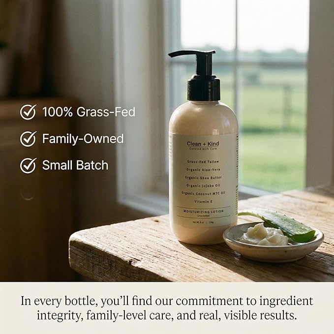 Daily Moisturizing Lotion – Tallow Body Lotion with Aloe Vera, Shea Butter, Jojoba Oil, MCT Oil & Vitamin E – Deep Hydration for Dry, Rough, Sensitive Skin (8 Fl Oz, Unscented)