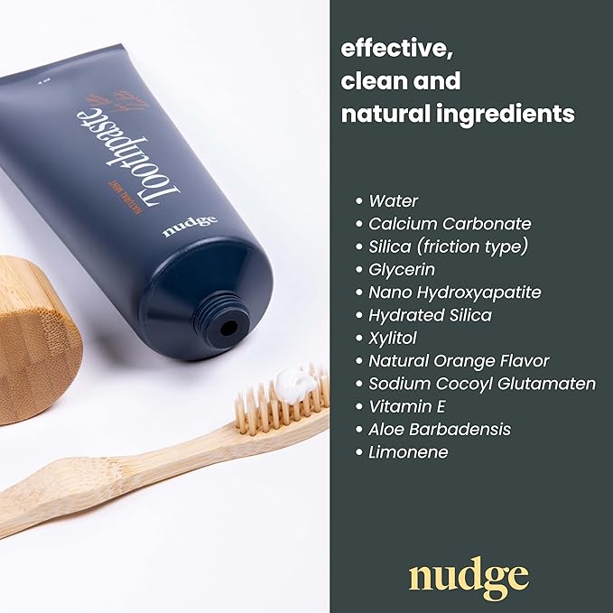 Nudge 10% Nano Hydroxyapatite Toothpaste, Remin+ Formula with Vitamin E, Fluoride-Free, SLS-Free, Helps Remineralize Enamel, Supports Dry Mouth Relief and Sensitive Teeth, Orange, 4.5 oz