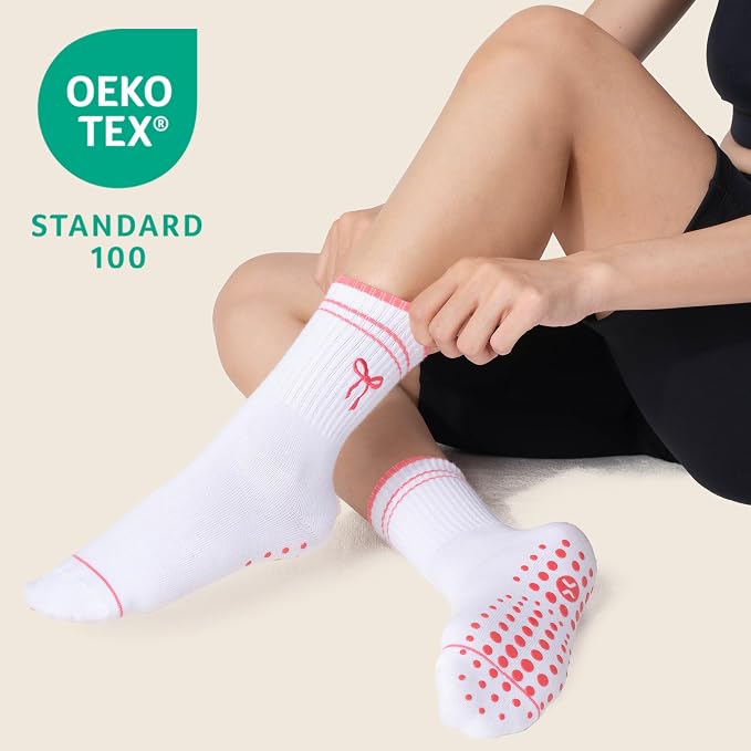 COOLMATE Pilates Socks with Grips for Women, Yoga Socks, Crew Non Slip Women for Barre, Pilates Gifts for Women