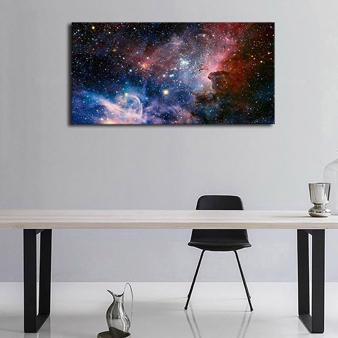 arteWOODS Canvas Wall Art Galaxy Nebula Starry Cosmic Painting Pictures Panoramic Canvas Arotwork Universe Stars Outer Space Wall Art for Home Office Decoration Framed Ready to Hang 24" x 48"