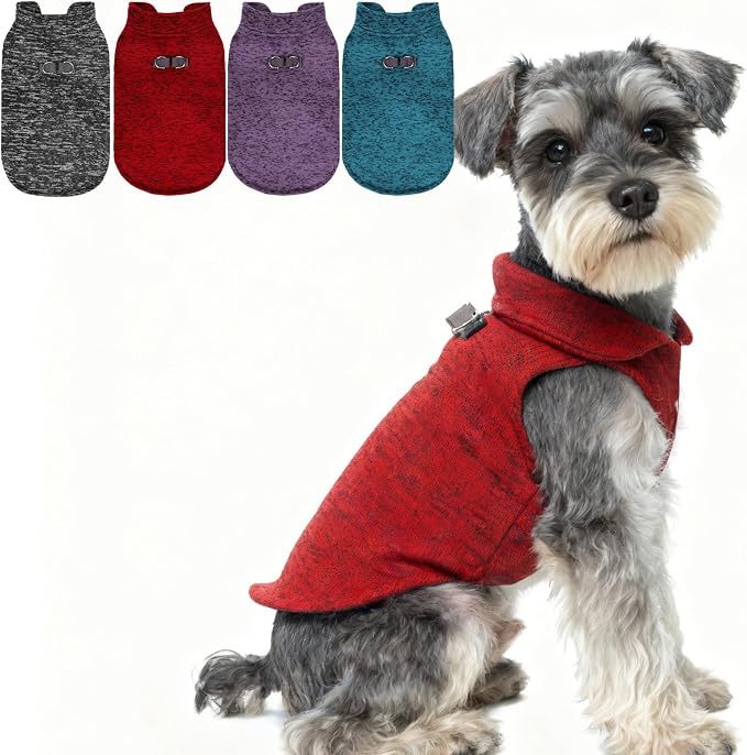 Fleece Dog Sweater - Pullover Dog Jacket, Warm Winter Coat Vest with D-Ring for Leash, Pet Cold Weather Clothes Outfit, Sweatershirt for Boys or Girls Puppy Red L
