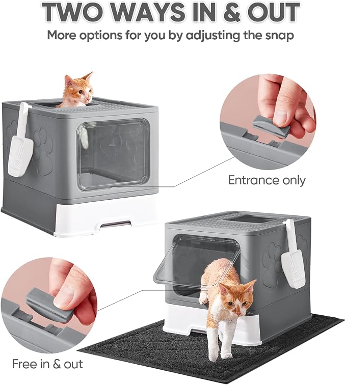 Medario Cat Litter Box with X-Large Litter Mat and Scoop(Upgrade Dark Grey) | Large Covered Litter Box with Lid, Enclosed Kitty Box,Front Top Entry Exit, Odor Control Easy to Clean