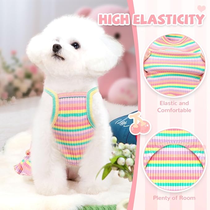 Cute Small Dog Dress Girl Female Dog Clothes Spring Summer Pet Puppy Cats Striped Dress Outfits for Shih Tzu Yorkies Chihuahua Maltese(4 Pcs,Small)