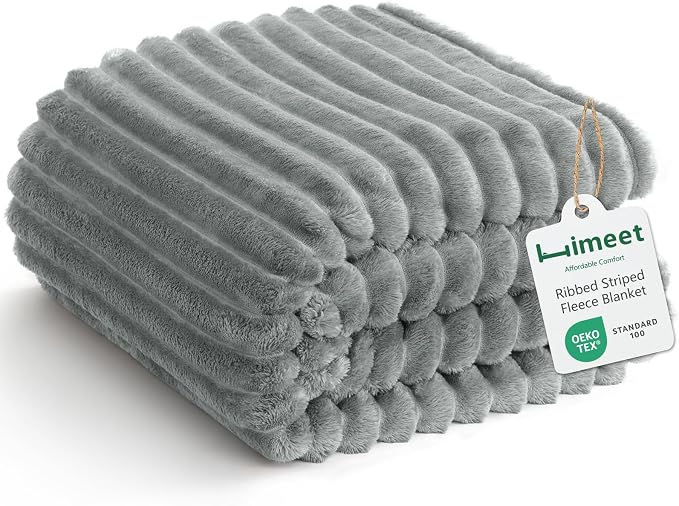HIMEET Grey Full Size Blanket for Bed, 300GSM Ribbed Fleece, 84 x 90 Inches | Ultra Soft Flannel, All-Season Lightweight Warmth, Bed Layering & Home Room Decor, Gift for Men & Women, Machine Washable