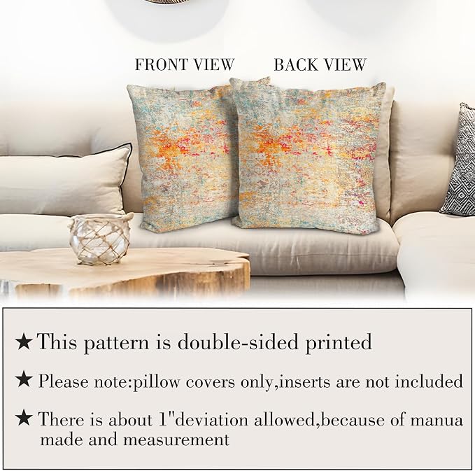 Boho Floral Throw Pillow Covers 26x26 inch Set of 2,Boho Rug Geometric Floral Pattern Decor Double Sided Pattern Cushion Cover Soft Pillow Case Living Sofa Room Bed Square Pillow Cover