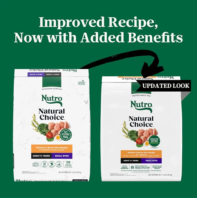 Nutro Natural Choice Small Bites Dry Dog Food, Chicken & Rice, 13 lb | Non-GMO, Real chicken #1 ingredient, no by-product meal/corn, wheat, soy, supports energy, bones, muscles & dental health