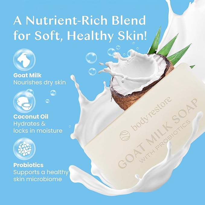 Body Restore Goat Milk Soap Bar – Mothers Day Gifts for Mom, Natural Moisturizing Body Soap with Probiotics, Birthday Gifts for Women, Self Care – Fragrance Free (4 oz)