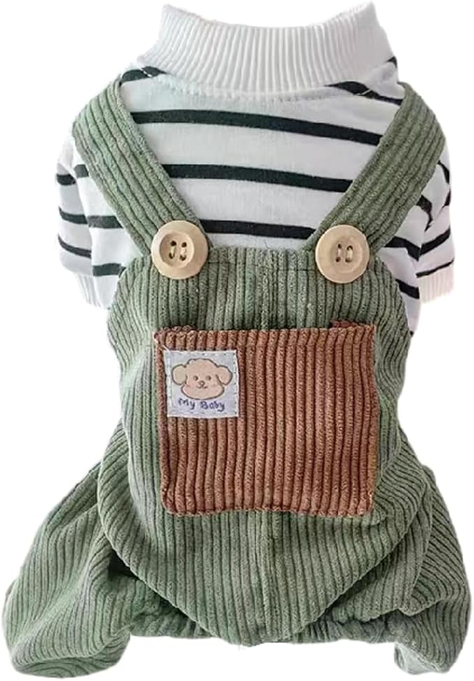 Dog Comfortable Soft Overalls Dog One-Piece Bear Outfit Puppy Cute Sweater Shirt Corduroy Pants Pet Stylish Summer Spring Clothes for Small Dogs Chihuahua Dachshund Daily Holiday Jumpsuit Costume