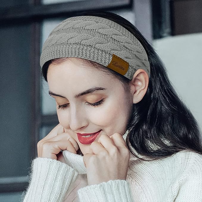 Loritta 2 Pack Headbands for Women Winter Warm Cable Knit Ear Warmer Thick Head Wrap Fuzzy Fleece Lined Gifts