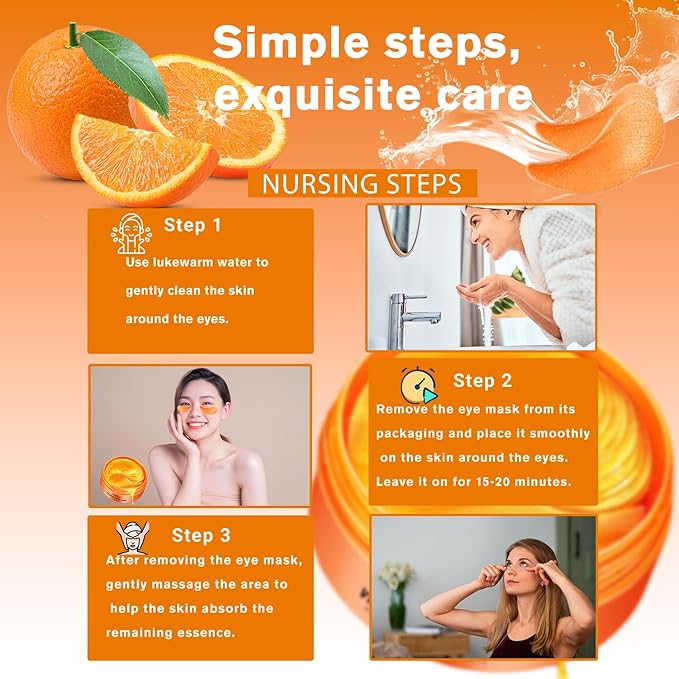 Vitamin C Eye Patches 2-Pack 120 PCS, Improving Skin Tone, Reducing Dark Circles and Refreshing, Collagen Eye Mask for Puffy Eyes, Suitable for Both Men and Women