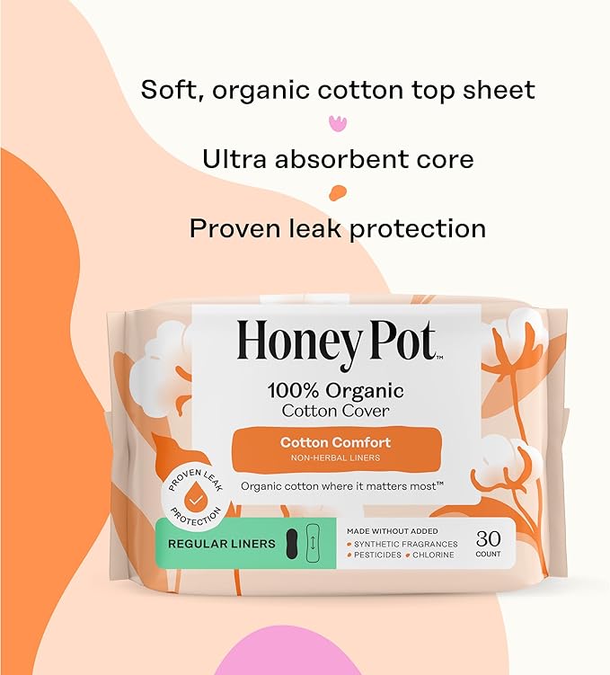 The Honey Pot Company - Non-Herbal Everyday Panty Liners for Women - Organic Cotton Cover & Ultra-Absorbent Pulp Core - Sanitary Pads - Feminine Care - 30 ct