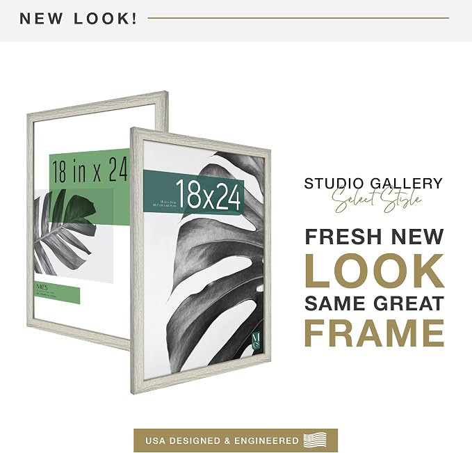 MCS Studio Gallery 18x24 Poster Frame Gray Woodgrain Engineered Wood, Vertical & Horizontal Wall Hanging Large Picture Frame for Photos, Posters & Art Prints (1-Pack)