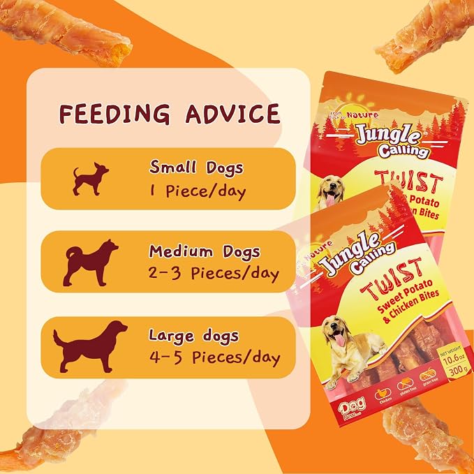 Jungle Calling Chicken & Sweet Potato Treats, Fiber-Rich, Digestible Chews | For Small to Large Dogs, Rawhide Free, Stomach-Friendly, High-Protein, No Artificial Colors, Ideal for Daily Rewards, 10.6 Oz