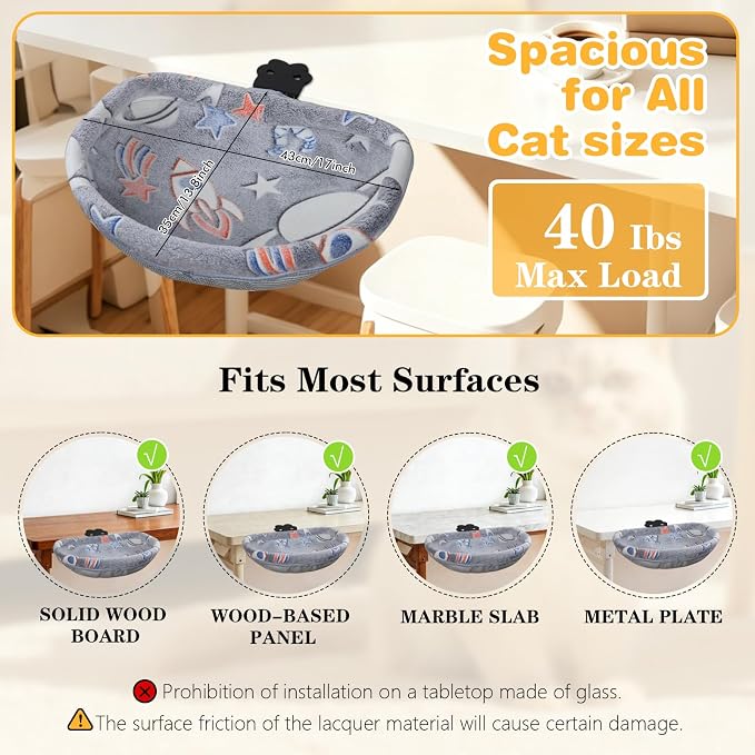 Cat Desk Bed, Adjustable Cat Desk Hammock, Cat Bed for Desk | Glow in The Dark, Removable Washable Cover, Sturdy Metal Frame, Desk Cat Bed, Cat Desk Perch, Supports up to 50 Lbs