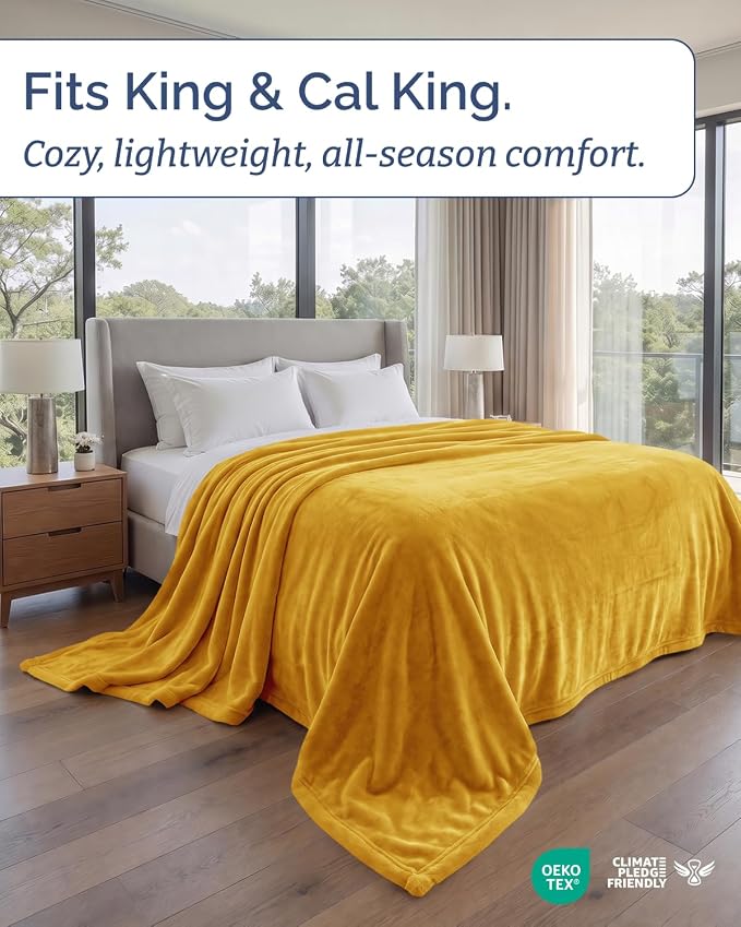 Ultra Soft Fleece Blanket Oversized King Size - Flannel Fleece Luxury Blanket - Lightweight for Couch Bed Chair - Thick, Warm and Breathable - All Season Cozy, Gold