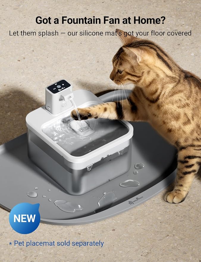 DownyPaws Cat Water Fountain Cordless, Pet Fountain, 84oz/2.5L, White | Wireless Cat Drinking Water Fountains for Cats Indoor, Fursink , Battery Operated, Motion Sensor, Ultra Quiet Pump, BPA-Free
