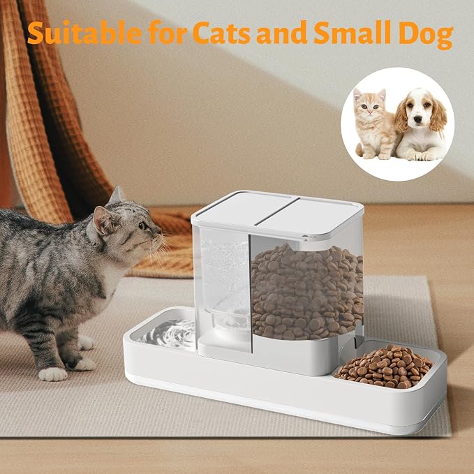 Yummy Sam Automatic Small Pet Feeder and Water Dispenser, White