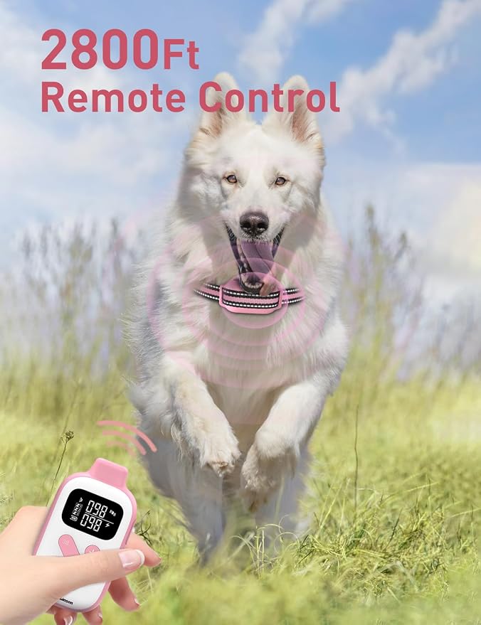 2-in-1 Bark and Shock Collar for Dogs, Automatic Bark Collar | Smart Anti Barking Dog Training Collar with 5 Adjustable Sensitivity, Vibration, Beep, Shock and Automatic (Pink)