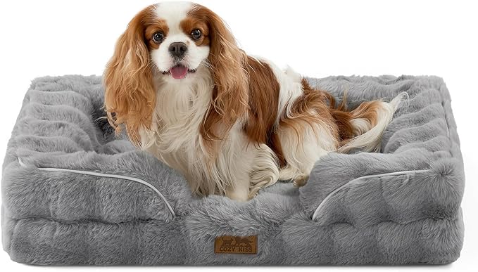 COZY KISS Soft Orthopedic Dog Bed Washable for Medium Small Dogs, M Sized | Soft Warm Pet Sofa with Sides or Bolster, Non-Slip and Big Dog Couch with Removable Waterproof Cover, 30x20 inch, Grey
