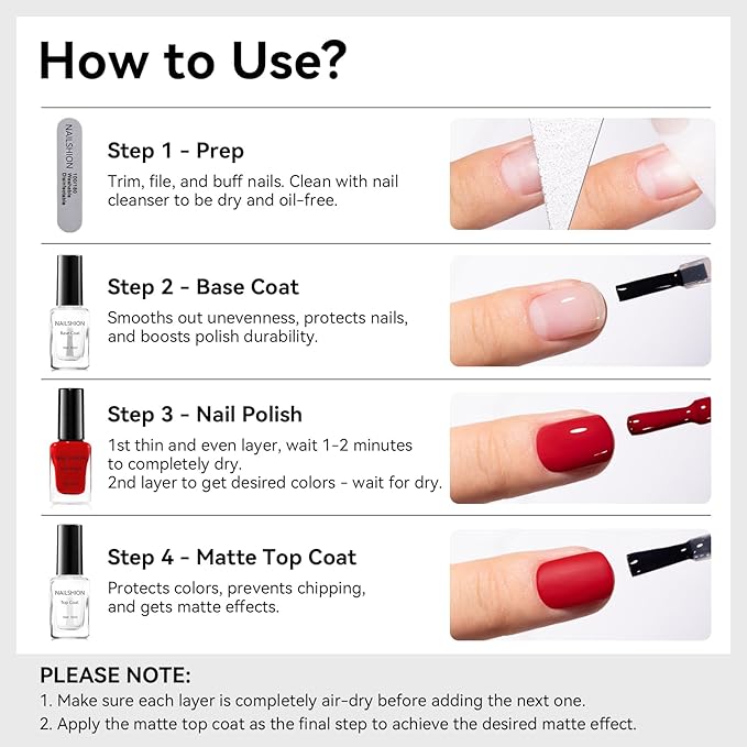Matte Top Coat and Base Coat, 2PCS Vegan Base Clear Nail Polish & Top Coat Matte Finish Chip Resistant Protect Nails, Enrich Castor Oil, Quick Dry, Non Gel, Salon-Quality Nail Art Gift