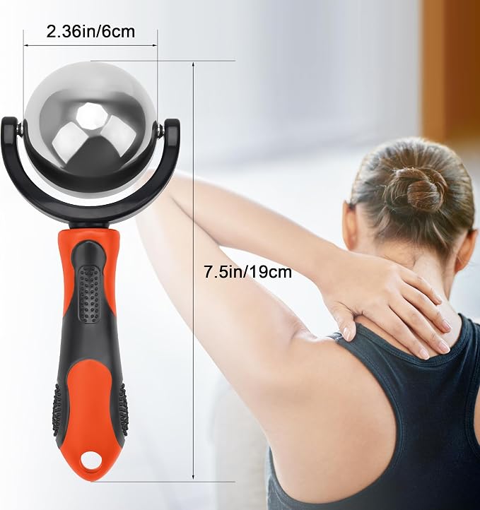 Catcan Cold Massage Roller Ball, Cold Therapy Relief, Portable Fitness Ice Roller Ball with Handle, Great Tool for Back/Neck Pain (Orange)