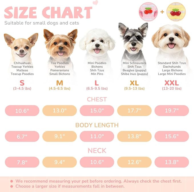 2 Pack Striped Sleeveless Dog Shirt, Cute Cherry Girl Dog Clothes Soft Cotton Pet Puppy Vest Outfits for Small Dogs Chihuahua Yorkie Spring Summer（Pink+Yellow,Small）