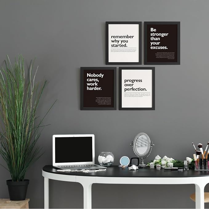 DSHFG Motivational Office Pictures Wall Decor Prints Set of 4 | Black Motivational Wall Art Office Decor Retro Posters Prints for Office Home Decor, 8x10 Unframed