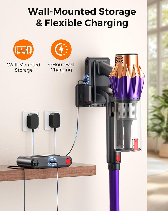 Cordless Vacuum Cleaner for Home, 600W/50KPa Powerful Suction, 60Mins Self-Standing Stick Vacuum with Anti-Tangle Brush & LED Display, Lightweight Handheld Vacuum for Pet Hair, Carpets & Hard Floors