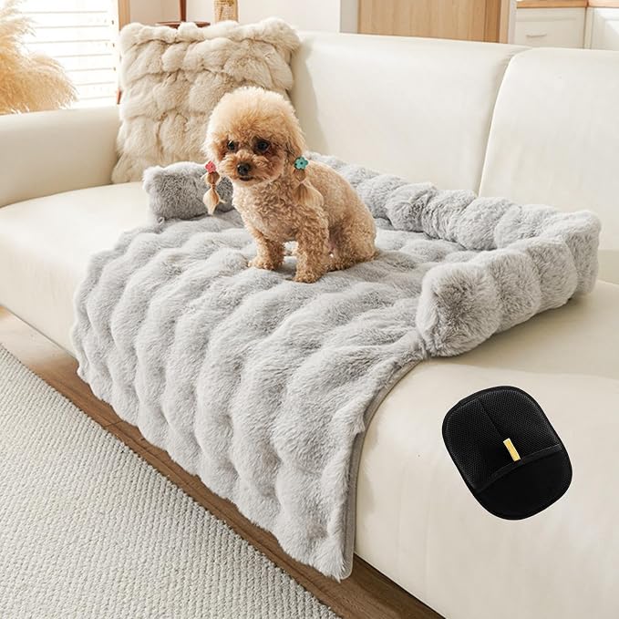 Dog Couch Bed for Dogs & Cats (29.5"x29.5"), Washable Plush Dog Bed for Couch with Bolster, Non-Slip Bottom, Furniture Protector for Sofa, Bed & Car Seat