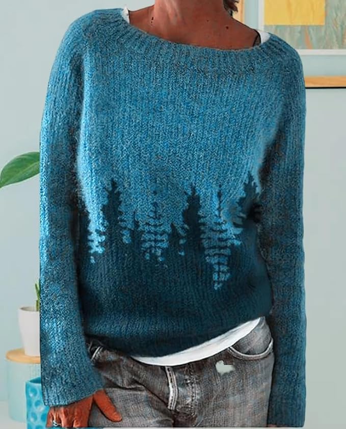 Zhyaj Fair Isle Sweater for Womens Winter Long Sleeve Vintage Knitted Sweater Casual Fall Crew Neck Pullover Sweaters
