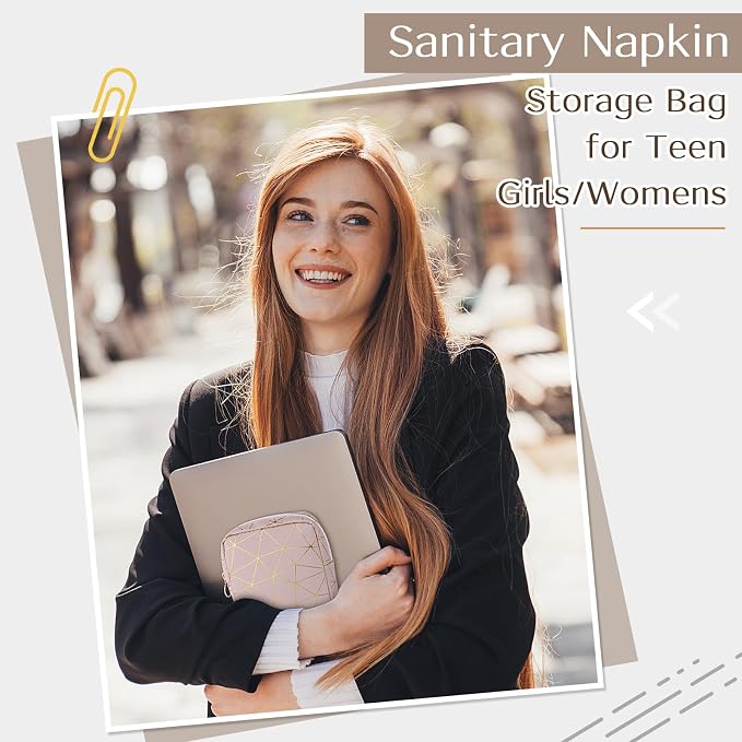 Likesing Sanitary Napkin Storage Bag, Leather Portable Period Bag for Girls Women, Sanitary Napkin Period Pad Pouch Tampon Holder for Purse (Pink Gold, Small-5.1")