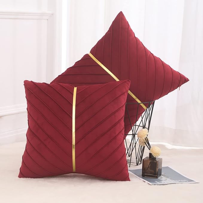 Velvet Throw Pillow Covers 22x22 inch Pack of 2 Gold Decor Red