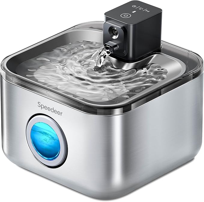 Wireless Cat Water Fountain Stainless Steel, 135oz/4L | Cordless Design, Motion Sensor, 4000mAh Battery Operated Pet Fountain, 3 Water Modes, 20dB Quiet Pump, Multi-Filtration