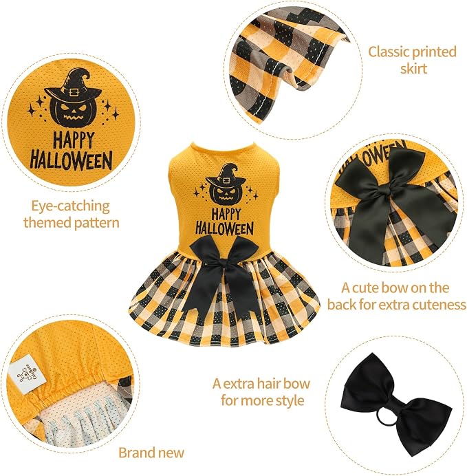 CuteBone Dog Mesh Dress Halloween Puppy Sundress Pet Outfit Summer Fashion for Small Dogs Girl Cat Clothes