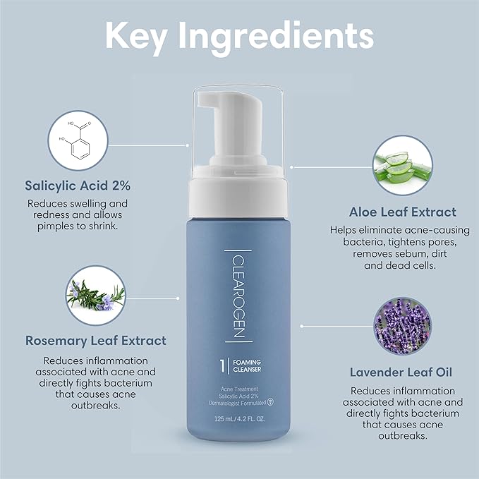 Clearogen Foaming Facial Cleanser, Face Wash Women/Men, Facewash, Face Soap, Acne Cleanser Face Wash, Facial Wash, Foaming Face Wash