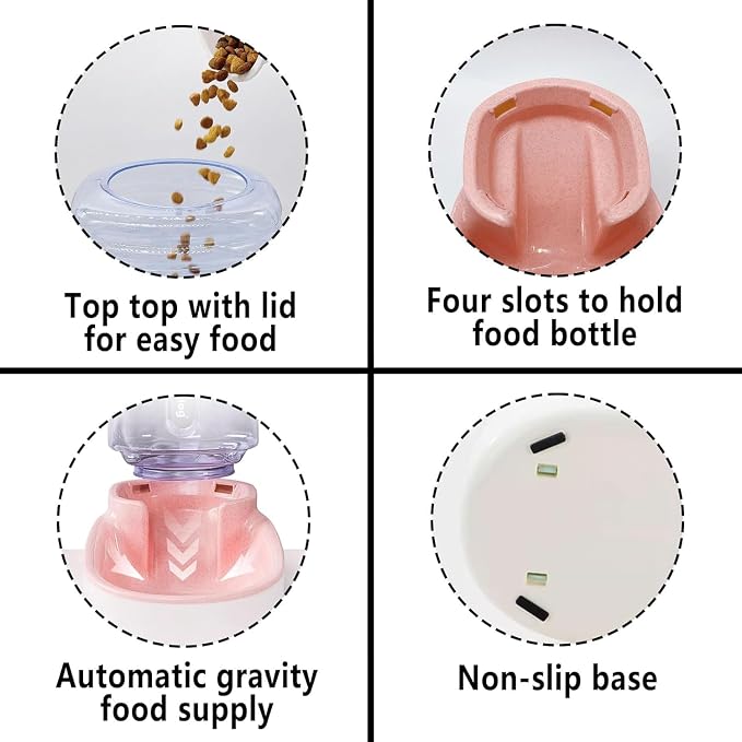 kathson Gravity Dog Food Dispenser Automatic Cat Feeding Food Station 1 Gallon Large Capacity Puppy Food Bowl for Small and Medium Dogs Cats Pink