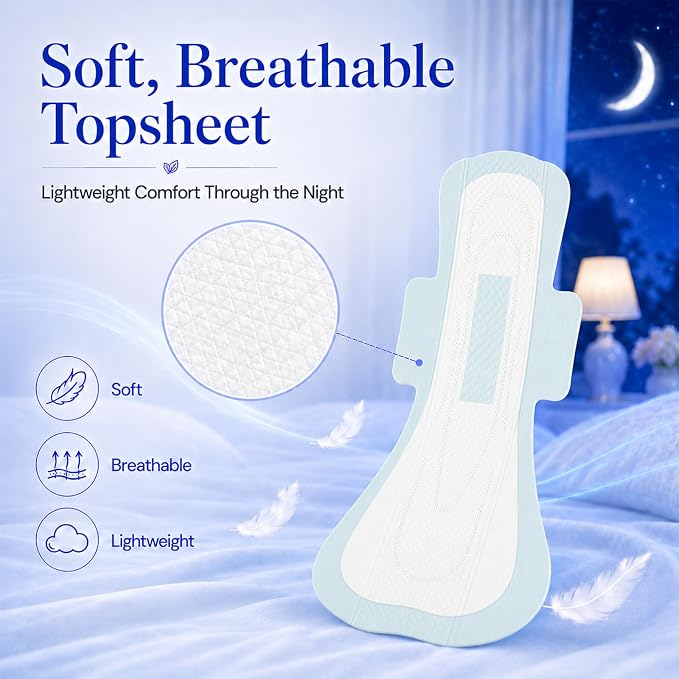BST Mint Fresh Extra Heavy Overnight Pads for Women, Period Pads with Wings, Feminine Care, Ultimate Absorbency, Odor Control Sanitary Napkins（4 Count, Packaging May Vary）