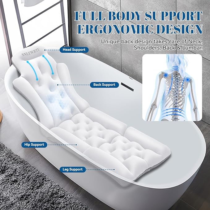 Full Body Bath Pillow for Bathtub, Thick & Luxury Bathtub Pillow Bathtub Cushion with 192 Suction Cups for Head & Neck, Back Support, Ideal Bath Pillows for Tub Women' Gifts Spa, Soaking