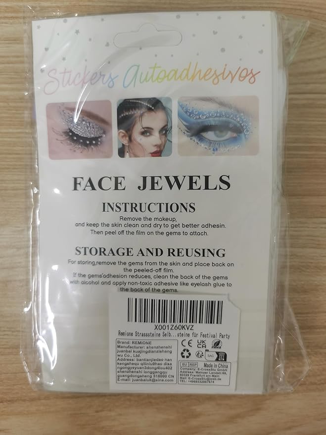 Body Glitter and Face Gems, Face Glitter and Hair Gems, Rhinestone Stickers for Makeup, Mardi Gras, Festival, Rave Accessories, Kids, Women, White