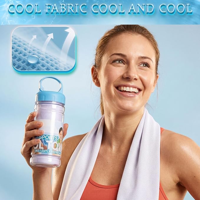 Honoson 20 Pcs Cooling Towels for Neck and Face, 47"x12" Sports Breathable Ice Towels Microfiber Chilly Sweat Rags with Portable Bottle for Gym Golf Athletes Yoga Workout Hot Weather (White)
