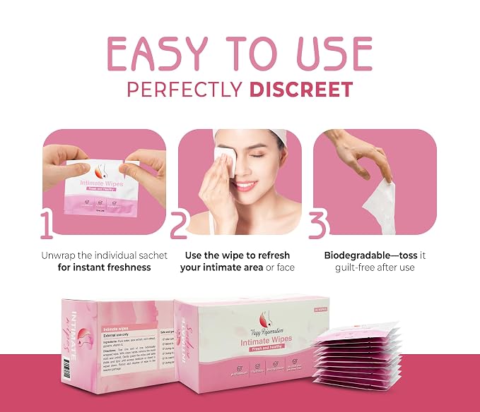 Vagy Rejuvenation Intimate Feminine Wipes – Hypoallergenic Wipes for Women with Aloe & Vitamin E – pH-Balanced, Biodegradable, Travel-Friendly – Feminine Hygiene Post-Workout & Daily Use (30 Count)
