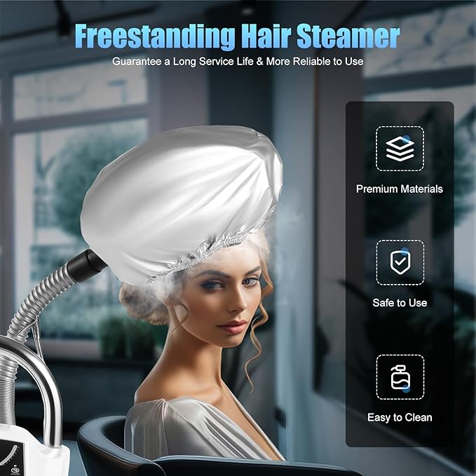 Professional Stand Hair Steamer, 7 in 1 Hair Color Processor, 650W Professional Hair Treatment Machine, Freestanding Stand SPA Machine with Rolling Base