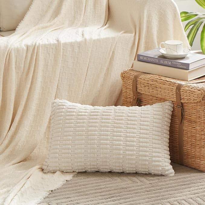 Fancy Homi 4 Packs Decorative Throw Pillow Covers for Living Room Couch Bed, Modern Farmhouse Boho Home Décor Accent Cushion Case, 24" x 14", Cream