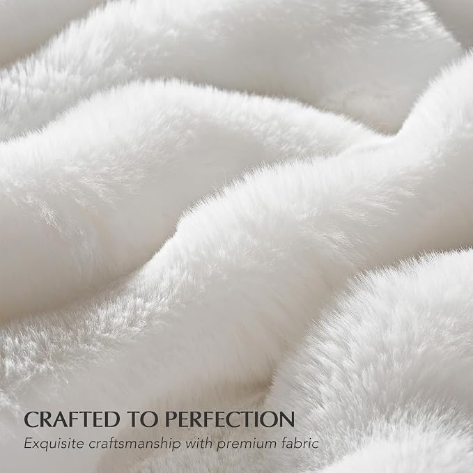 Faux Rabbit Fur Bubble Throw Blanket, 60"x80", Bright White | Ultra Soft, Luxury Faux Rabbit Fur Throw, Thick Warm Bubble Blanket, Cozy Fluffy Reversible, for Bed, Couch, Chair, Sofa