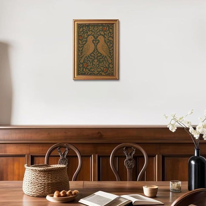 William Morris Gold Framed Wall Art Vintage Love Birds Wall Decor Art | Animals Botanical Pictures Canvas Art Cottagecore Small Framed Prints Artwork for Vanity Bookshelf Entryway Gallery Wall