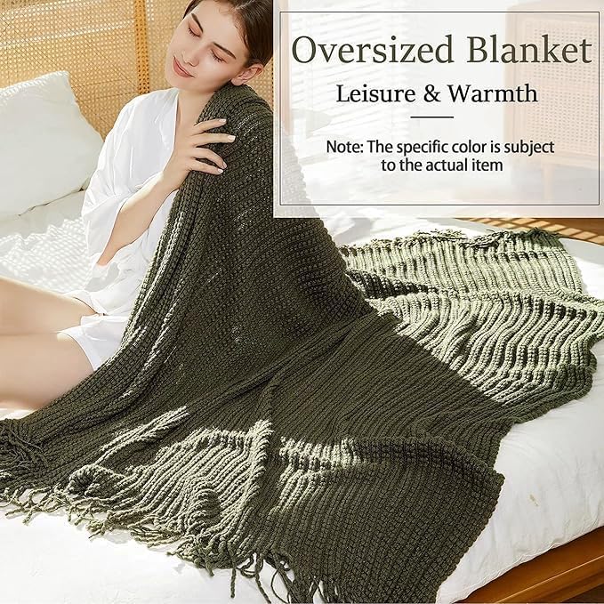 Blagic Knit Throw Blanket for Couch and Bed with Tassels,Dark Green,50"x60" | Soft Farmhouse Boho Throw Blanket with Tassels,Decorative for Living Room,Gifts for Adults,All Season Use